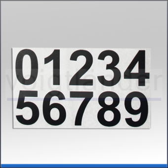 Zahlenetiketten 0 - 9, schwarze ausgestanzte Ziffer,  34mm (H) 